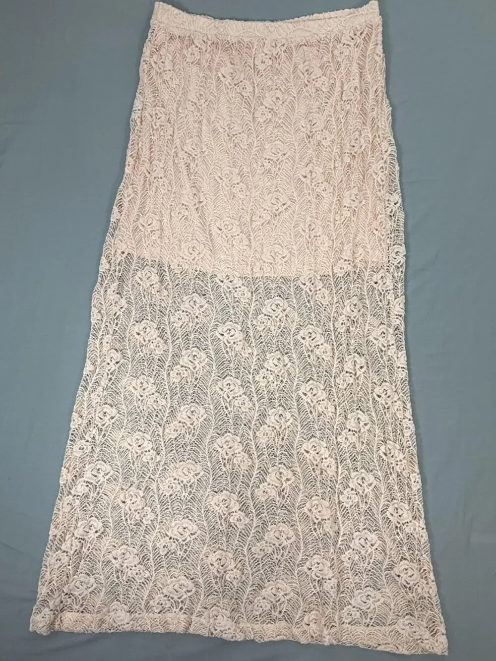 No Boundaries Floral Lace Maxi Skirt Juniors XL Peach Pink Boho Fairy Lined Knit